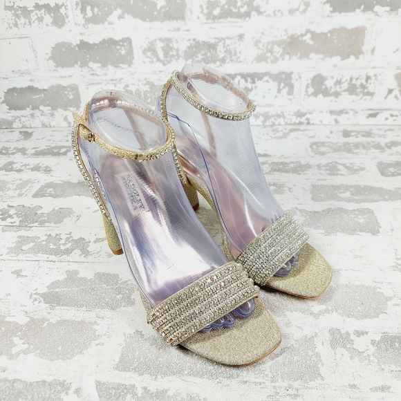 NEW Badgley Mischka Embellished Gold Glitter Heeled Sandals B202 - Picture 4 of 14